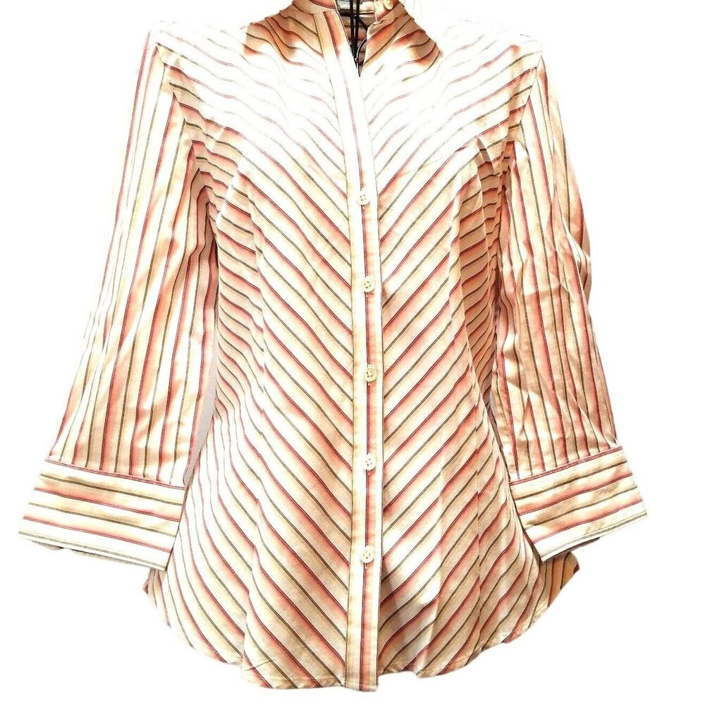 Ann Taylor Vintage Striped Pink & Ivory Top Size 8 (runs small) Button Up